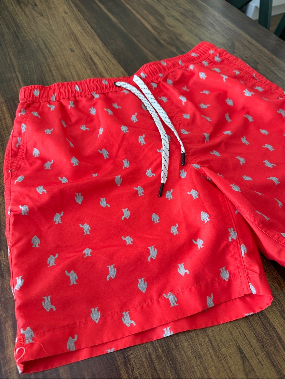 Eddie Bauer Yeti Red Swim Board Shorts with White Drawstring - Picture 2 of 5